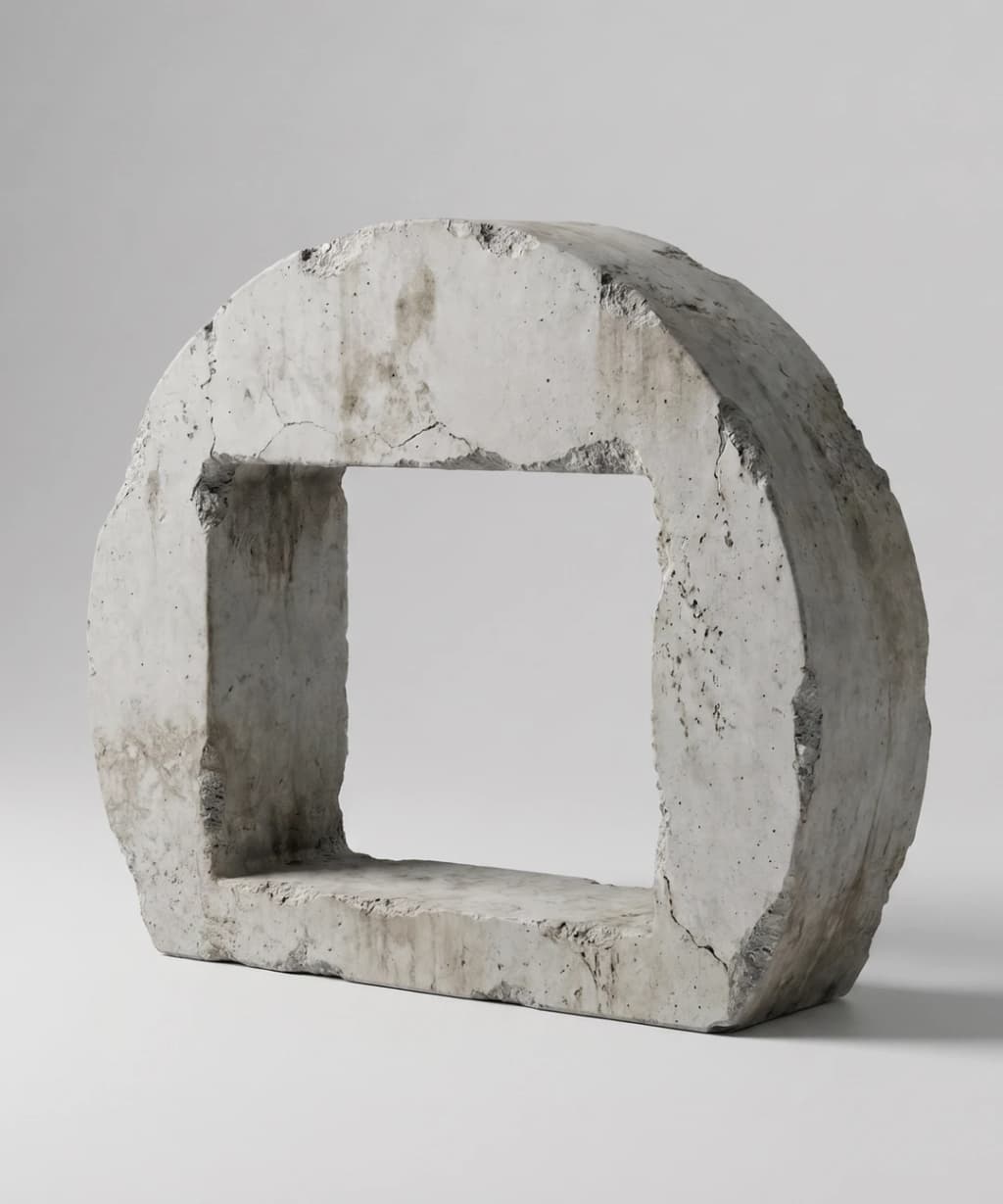 Architectural concert sculpture shot against white studio backdrop