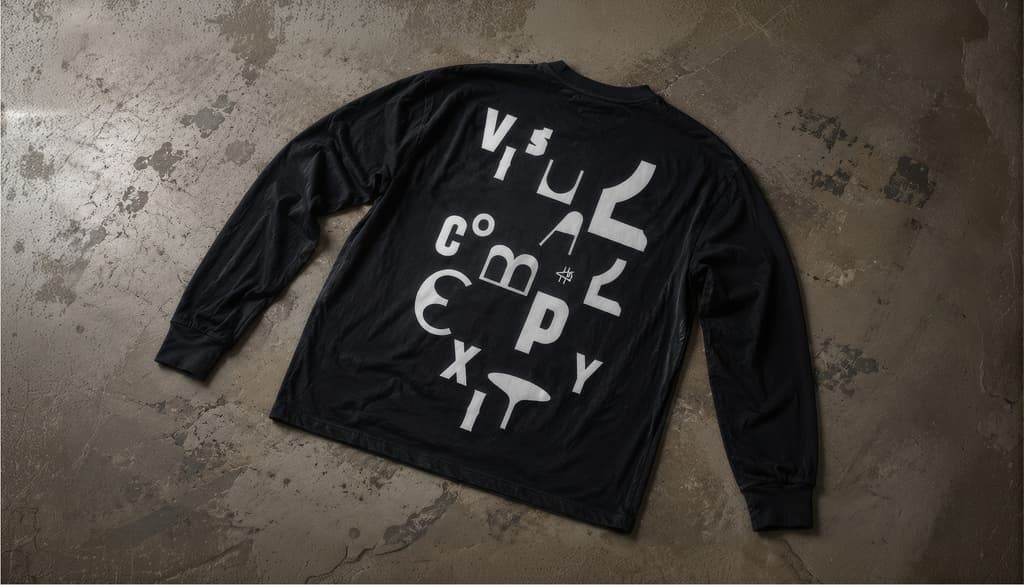 T-shirt design with 'Visual Complexity' written on the back in Humanise typeface