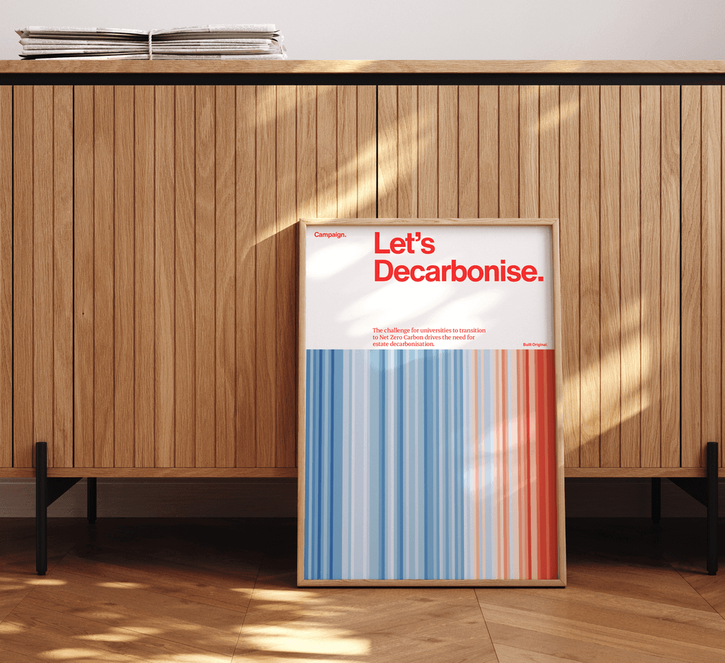 BDP Poster in wooden frame in office against sideboard