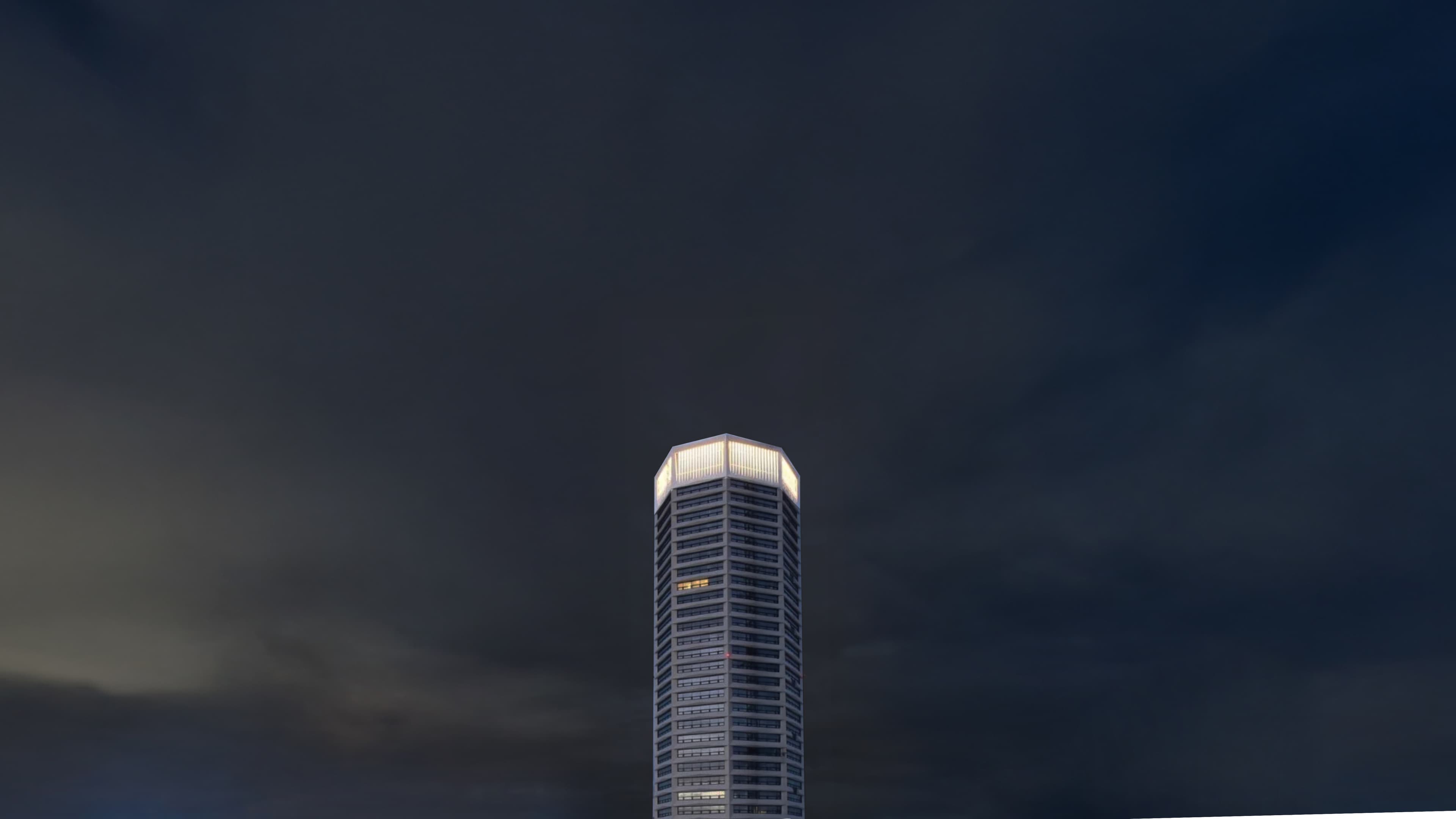 Octagon building at night
